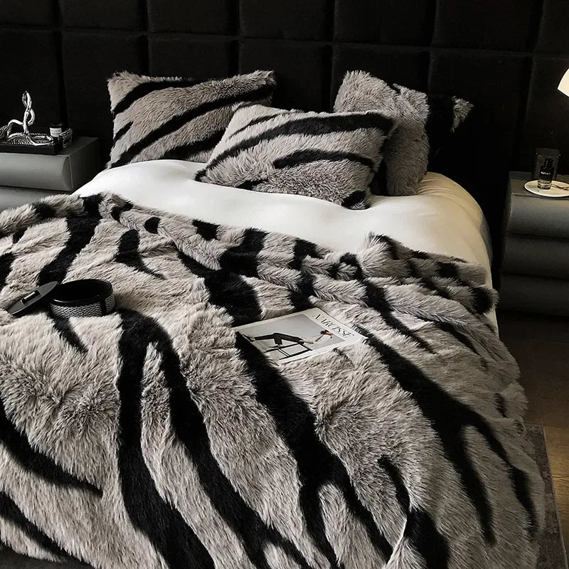 Zebra Faux-Fur Blanket Throw