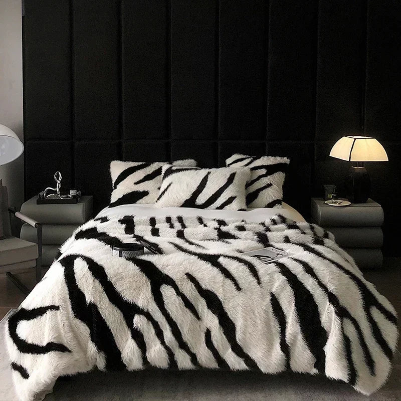 Zebra Faux-Fur Blanket Throw