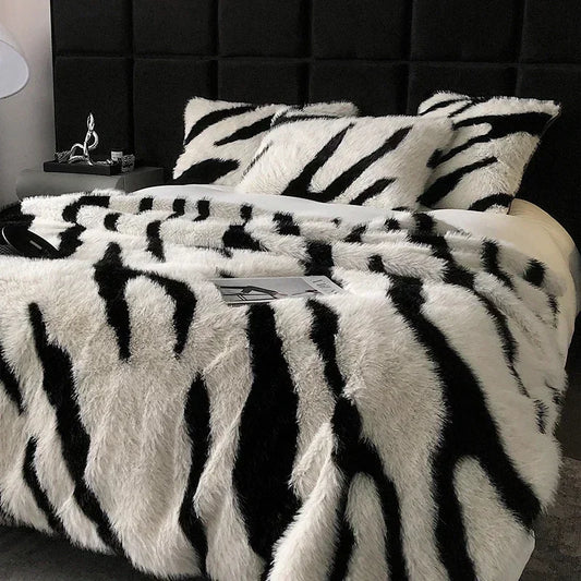 Zebra Faux-Fur Blanket Throw