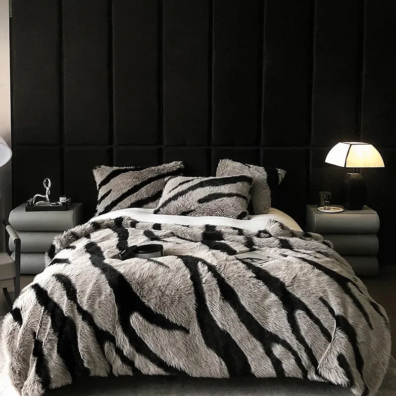 Zebra Faux-Fur Blanket Throw