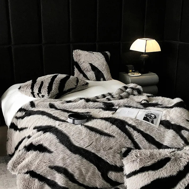 Zebra Faux-Fur Blanket Throw