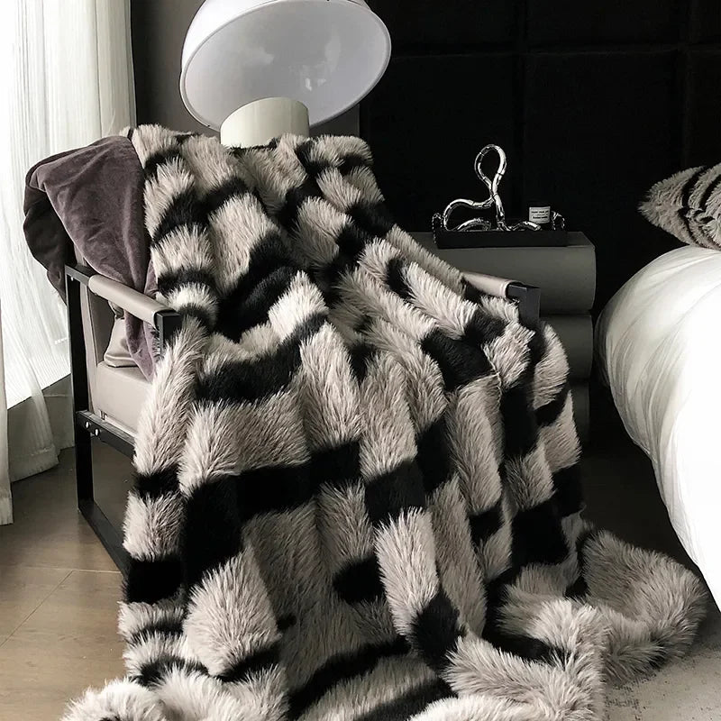 Zebra Faux-Fur Blanket Throw