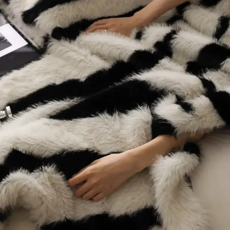 Zebra Faux-Fur Blanket Throw