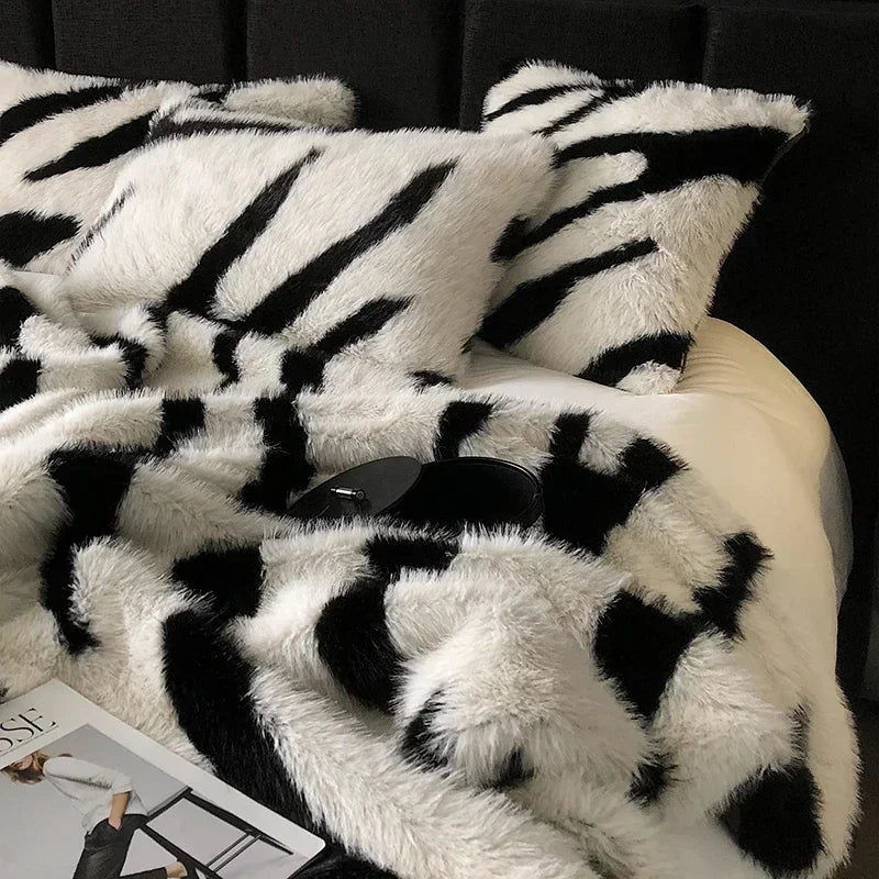 Zebra Faux-Fur Blanket Throw