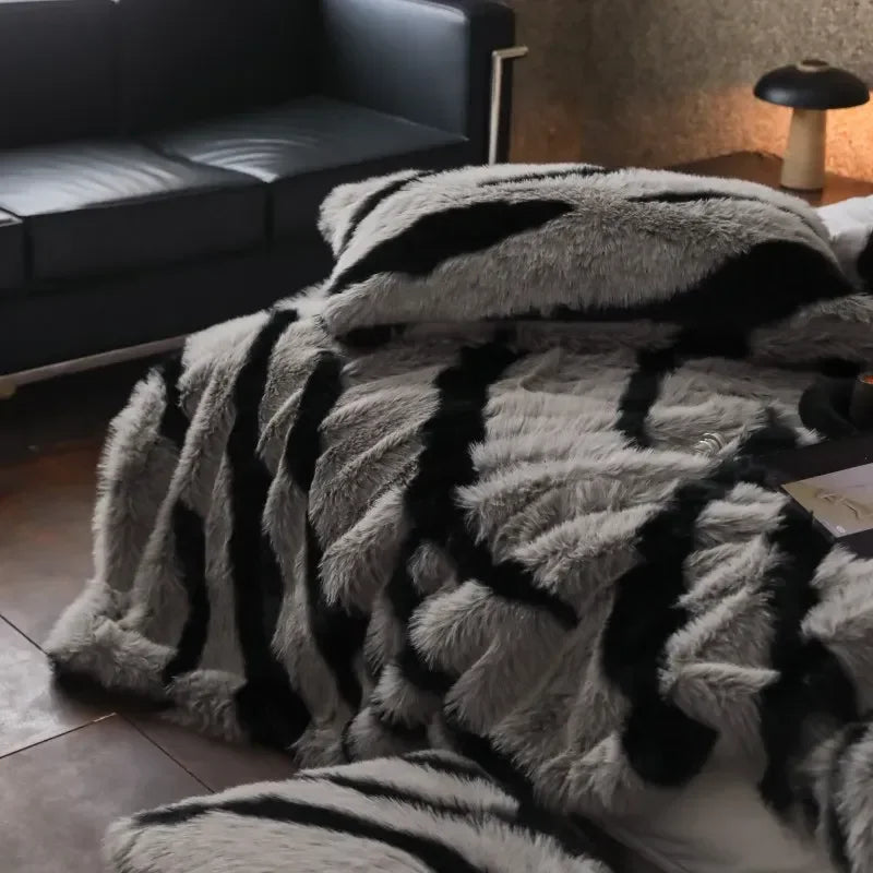 Zebra Faux-Fur Blanket Throw