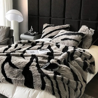 Zebra Faux-Fur Blanket Throw