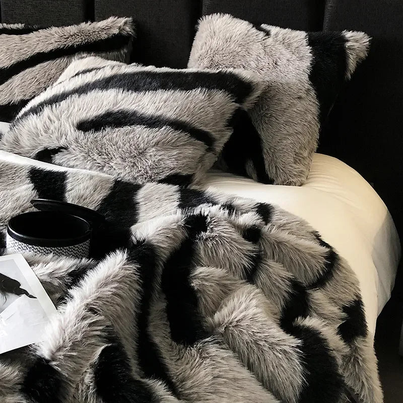 Zebra Faux-Fur Blanket Throw